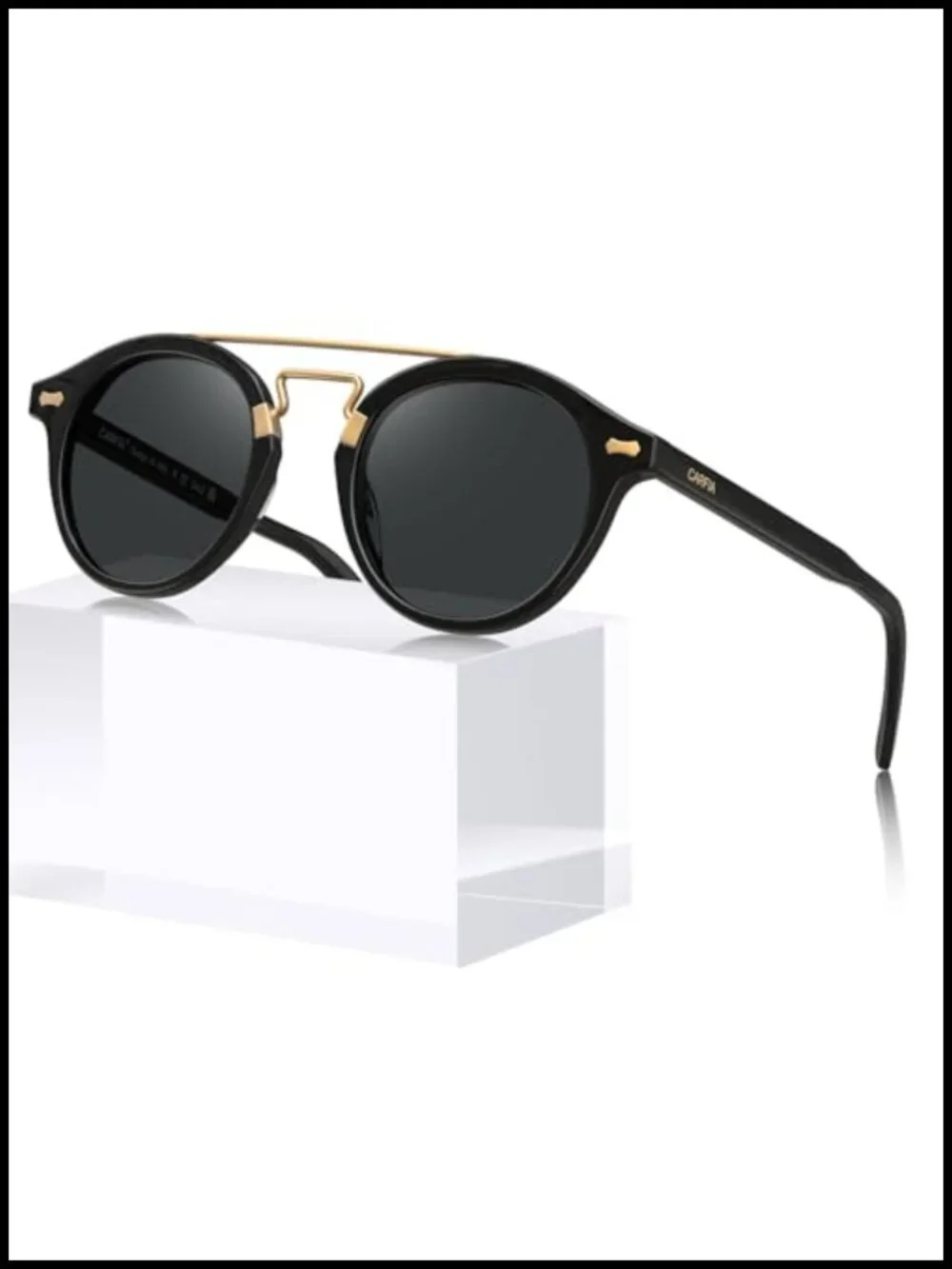 Retro Acetate Polarized Sunglasses Round Metal Double Bridge